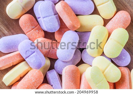 Close up of colorful vitamin pills and medicine