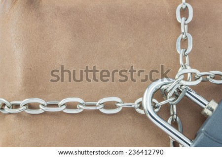 Leather surface with chain and lock background