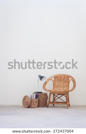 Rattan chair and furniture on concrete floor, interior decoration concept