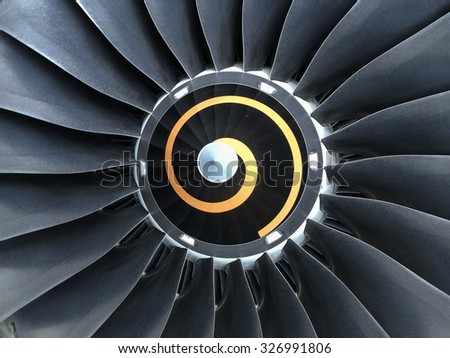 Close up view of aircraft engine