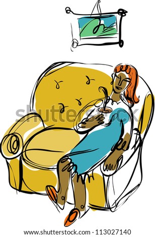 Illustration of a woman relaxing with a cup of coffee