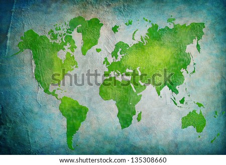vintage world map with blue background
