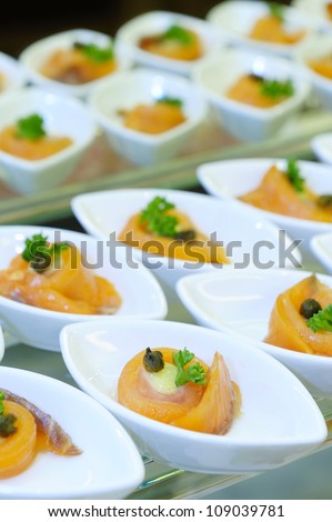 Snack bar with salmon rolls