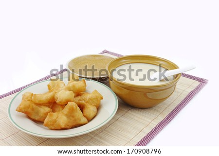 Soybean milk with deep-fried dough stick isolate.