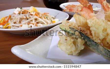 Japanese menu with noodles and fried