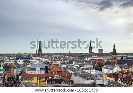 View  of Copenhagen historic centre from The Round Tower, Denmark