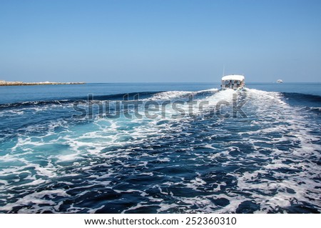 the wake of the ship in the ocean near Maldives