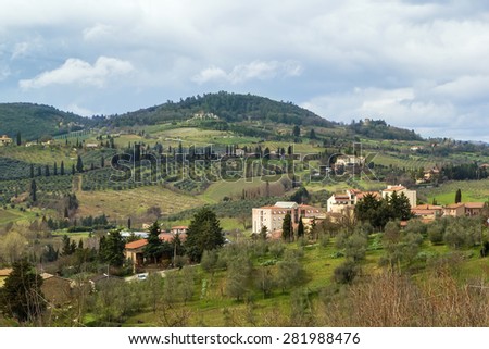 landscape around  city of San Gimignano, Italy