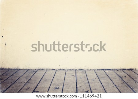 Background with wooden deck and painted wall