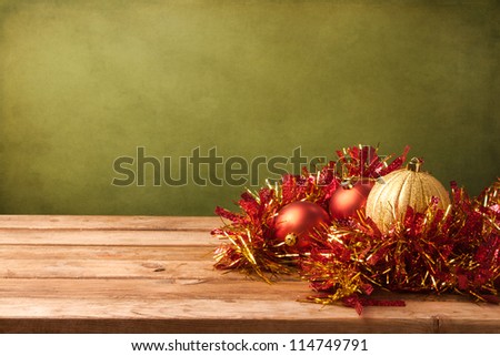 Christmas grunge background with wooden deck tabletop