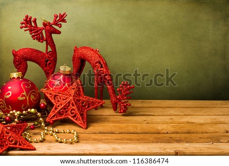 Christmas festive background with wooden deck table