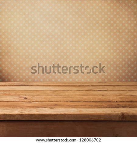 Pink vintage background with wooden deck table