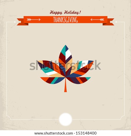 Thanksgiving Holiday Greeting Card With Maple Leaf. Vector Illustration
