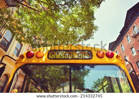 School bus on street of New York city, USA
