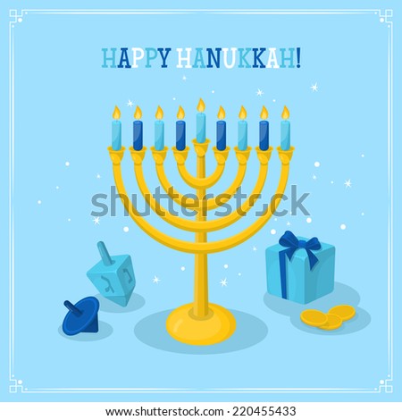 Jewish Holiday Hanukkah greeting card design. Vector illustration