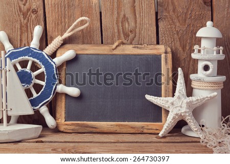 Marine lifestyle background with wooden decorations