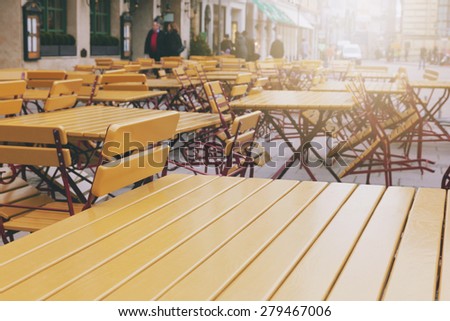 Restaurant table background in Munich, Germany