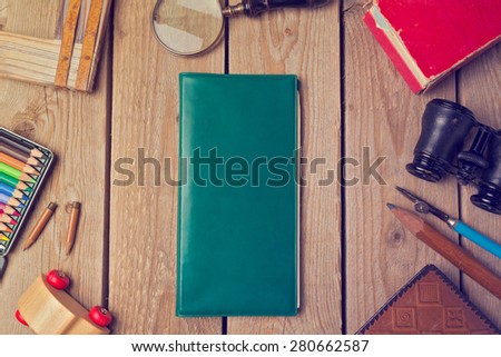 Notebook cover mock up for artwork or logo design presentation. View from above