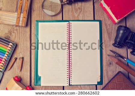 Notebook mock up for artwork or logo design presentation. View from above
