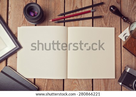 Notebook mock up for drawing or logo design presentation. View from above