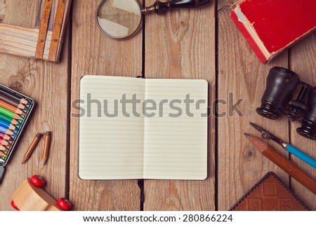 Notebook template mock up for artwork or logo design presentation. View from above