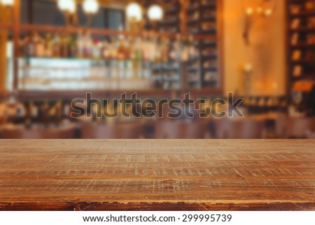 Bar interior with retro wooden table