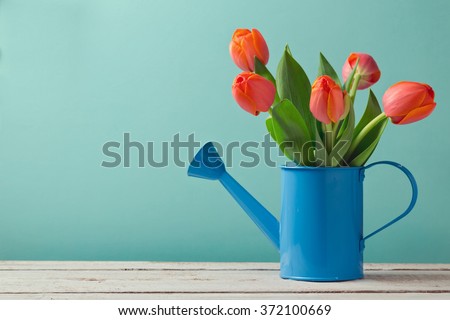 Spring tulip flower bouquet with copy space