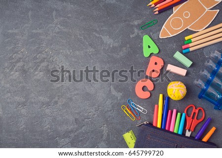 Back to school background with school supplies.View from above. Flat lay
