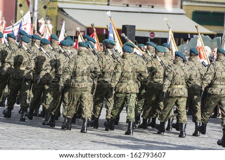 WROCLAW - NOVEMBER 11: Polish Army, Independence Day military parade November 11, 2013 in Wroclaw, Poland