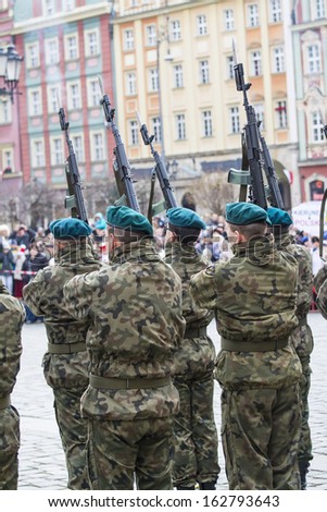 WROCLAW - NOVEMBER 11: Polish Army, Independence Day military parade November 11, 2013 in Wroclaw, Poland