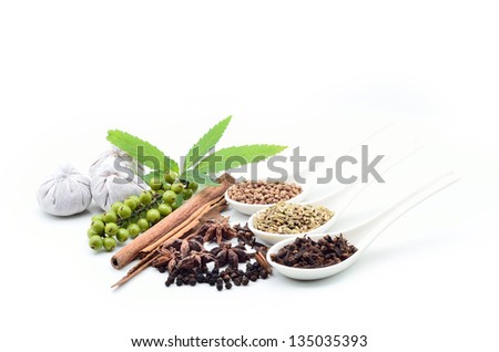 Fresh herbs isolated on white background