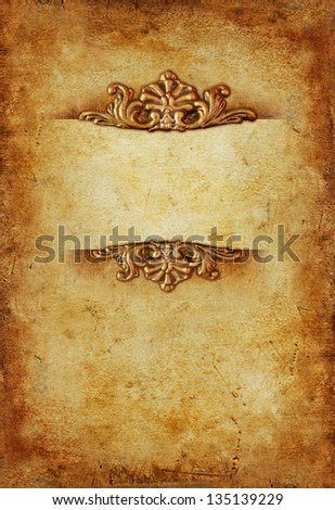 Vintage royal gold vertical background with floral ornaments and text space in the middle