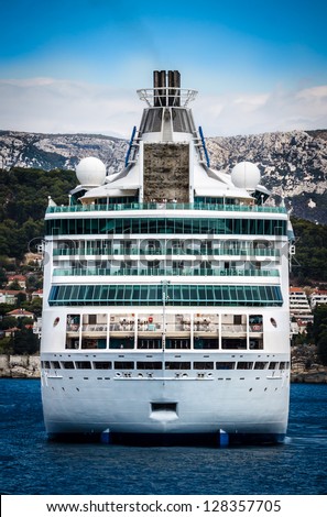 Cruise ship anchored on the open sea