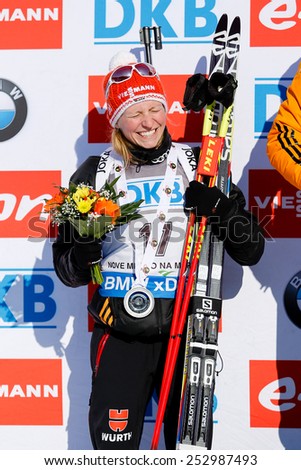 Nove Mesto na Morave, Czech Republic - February 7, 2015. Franziska Hildebrand won the silver medal at the Biathlon World Cup Sprint Women.