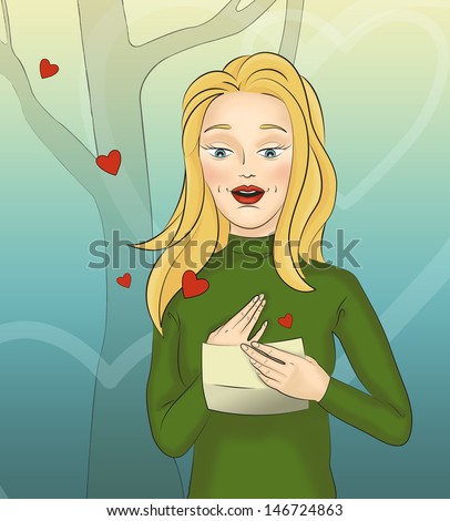 Woman reading valentines card