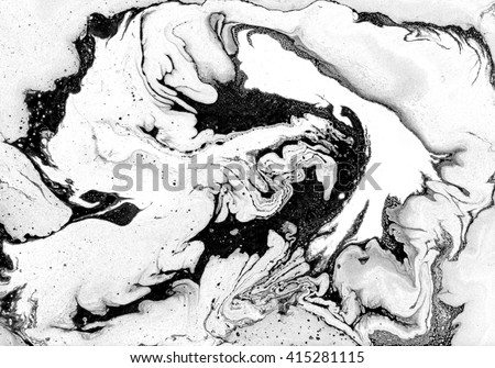 Abstract painting. Black ink with water. Marble texture.