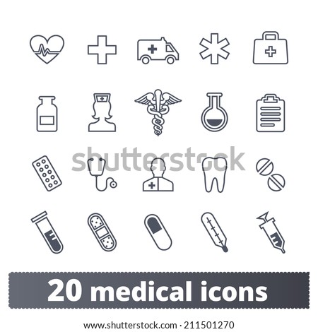 Medical, health care icons: vector set of health and medicine signs