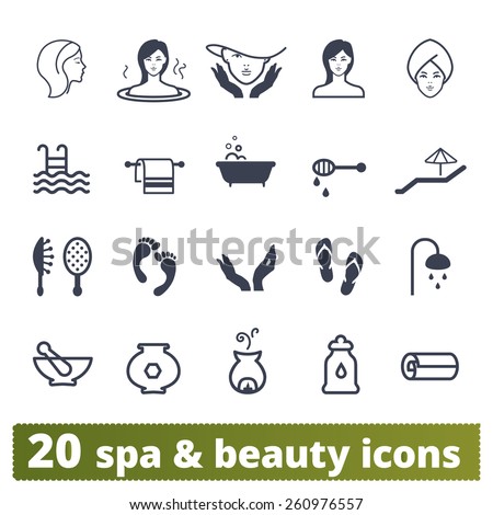 Spa salon icons: vector set of recreation, wellness and beauty signs.