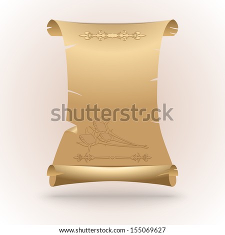 Congratulatory scroll of paper with a flower pattern on a white background.