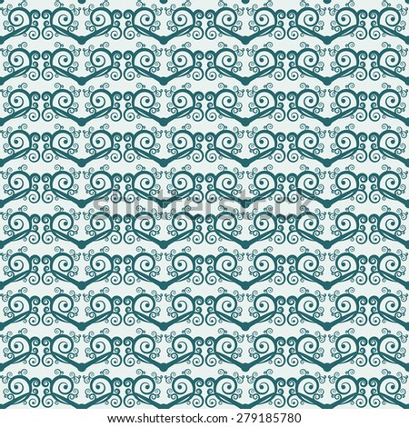 Two-color simple seamless background with spirals and swirls. Ethnic style pattern. Rasterized version.