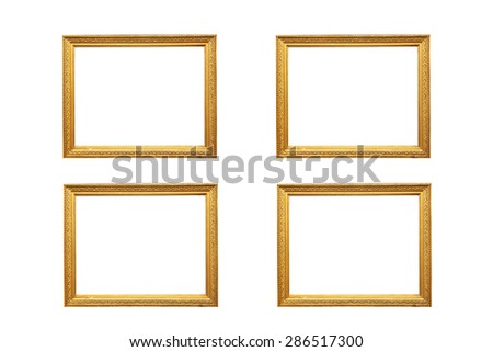 Set of 4 gold picture frames Isolated on white background