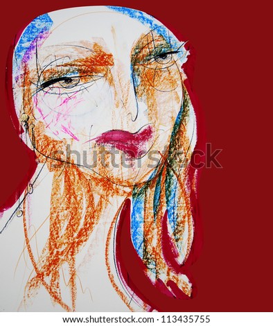 Illustration, Woman, Face Drawing
