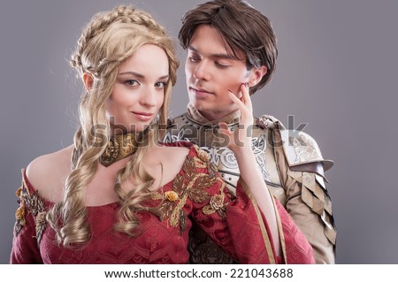 Medieval lovers. Fairy couple in medieval costumes