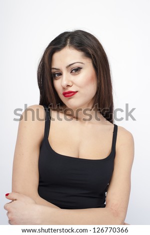 Young natural woman expressions on white background