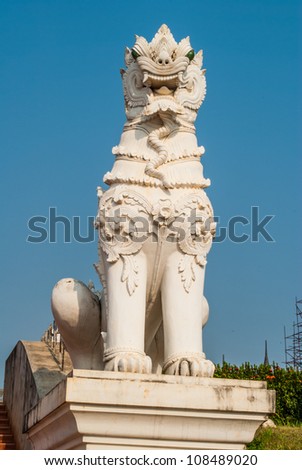 Closeup of Singha Lion statue in Thai temple Thailand Closeup of Singha Lion statue in Thai temple Thailand
