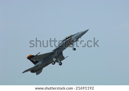 HAMPTON, VA - MAY 15: A USN F/A-18 Super Hornet takes off during an air demonstration for the Langley AFB airshow on May 15, 2005 in Hampton, Virginia.
