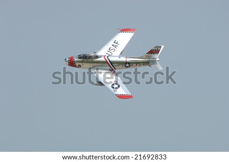 HAMPTON, VA - MAY 15: A F-86 Sabre Jet performs a high speed past during an air demonstration over Langley AFB on May 15, 2005 in Hampton, VA.