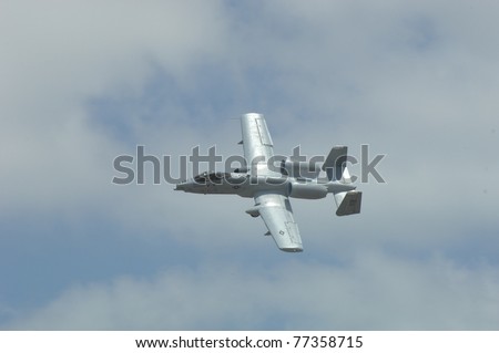 BOSSIER CITY, LA - MAY 8: A US Air Force A-10 performs a high G-Force turn during a flight demonstration at the Barksdale AFB airshow on May 8, 2011 in Bossier City, LA.