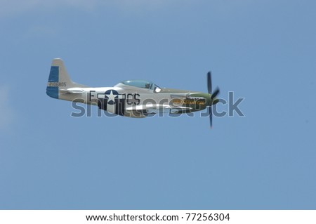 BOSSIER CITY, LA - MAY 8: The Lone Star Flight Museum  World War II P-51 Mustang performs a flyby  at the Barksdale AFB airshow on May 8, 2011 in Bossier City, LA.