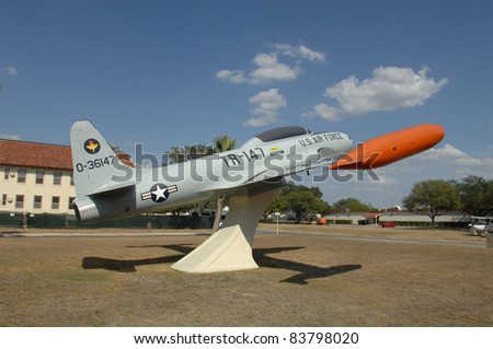 SAN ANTONIO, TX - AUGUST 20: T-33 Cold War Jet trainer at Randolph AFB, on August 20, 2011 in San Antonio, Texas.